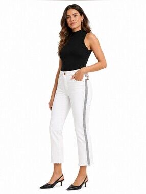 Anthropologie Pilcro White Tuxedo Stripe Cropped Jeans Women’s 32 NWT